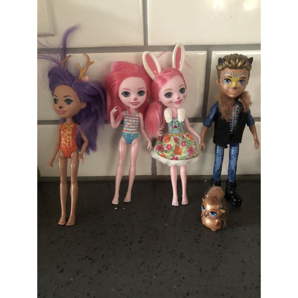 Enchantimals Dolls Lot Of 5 Mattel Bunny Pointer Hedgehog Deer Boy Toys